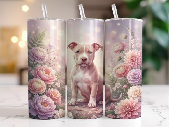 Cute Pitbull Puppy Floral 20oz Tumbler Design Review