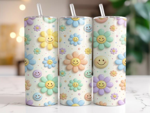Retro Daisy Smile: A Designer's Take on 20oz Tumbler Art