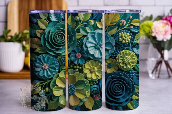 Teal Green Botanical Flowers Tumbler Design Review