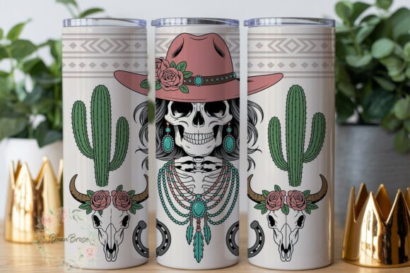 Western Skull Roses: A Designer's Take on 20oz Tumbler Art
